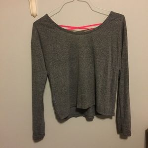 Gray somewhat cropped open back long sleeve